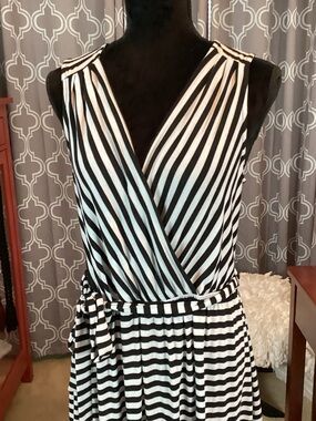 Bobeau Black and White Striped Sleeveless Dress